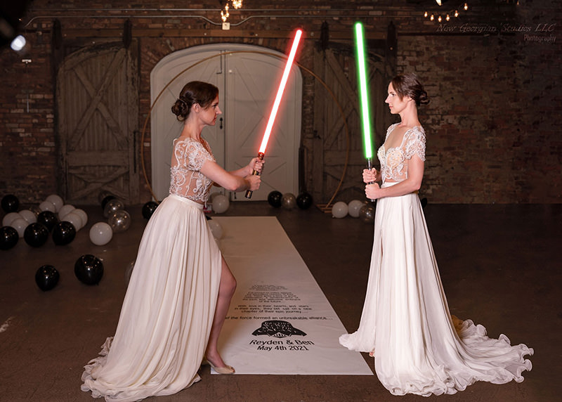 Cosplay bridal lightsaber battle
